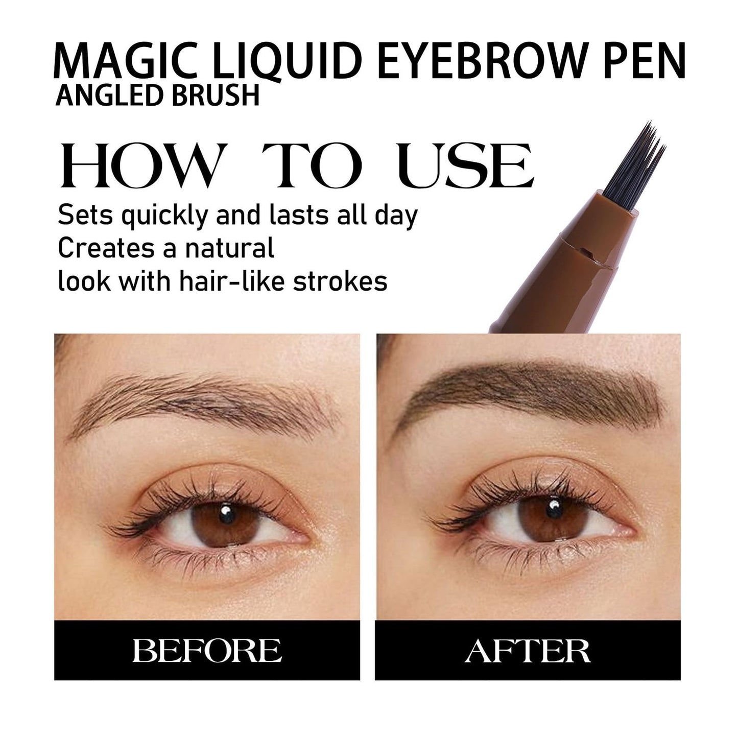 Magic Liquid Eyebrow Pen & Angled Brush Pencil - Waterproof, Long-Lasting For Natural Full Brows (03 Espresso)