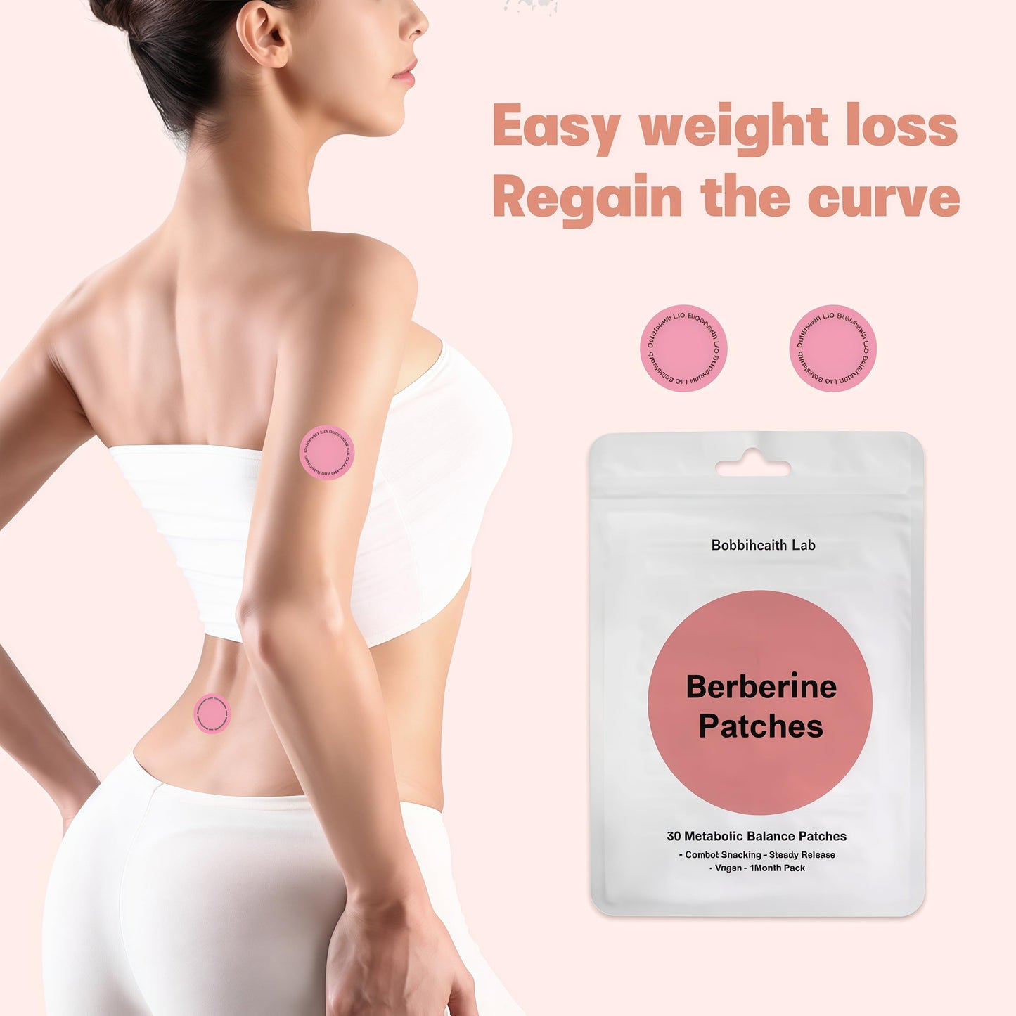 TMYIOYC Bobbihealth Lab Weightless Patches, Healthy Shape Support, Botanical Plant - Based Formula with Berberine Extract, Pomegranate Extract, Cinnamon Extract, 60 Vegan Patches, Metabolic Balance Patche