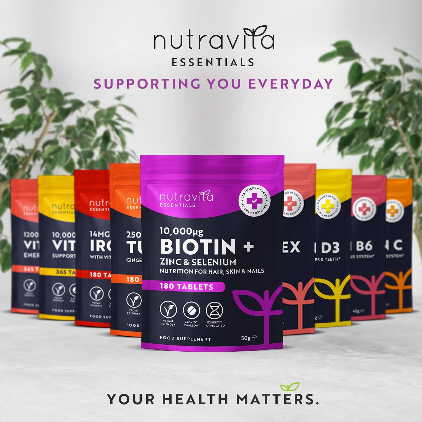 Nutravita Biotin Hair Growth Supplement 10,000mcg - Scientifically Proven to maintain normal Hair Skin & Nails - 180 High Strength Vegan Tablets with Zinc & Selenium - Biotin Vitamins for Women & Men