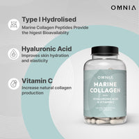 OMNIA Omnia Marine Collagen Capsules 1200mg - High Potency Skin, Hair & Nail Health Formula for Women & Men - with Type I Collagen, Hyaluronic Acid & Vitamin C - 60 Capsules - UK Made