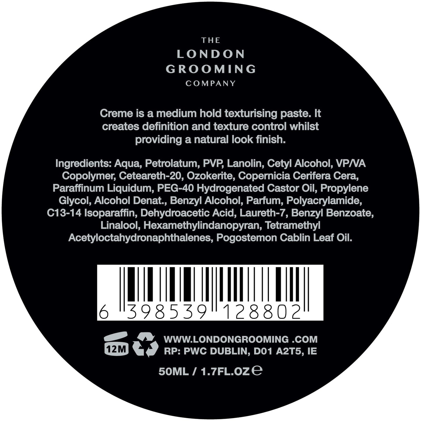 The London Grooming Company Hair Creme For Men | Medium All-Day Hold | Natural Finish | Easy to Wash Out | 50ml (1.7 Fl Oz)