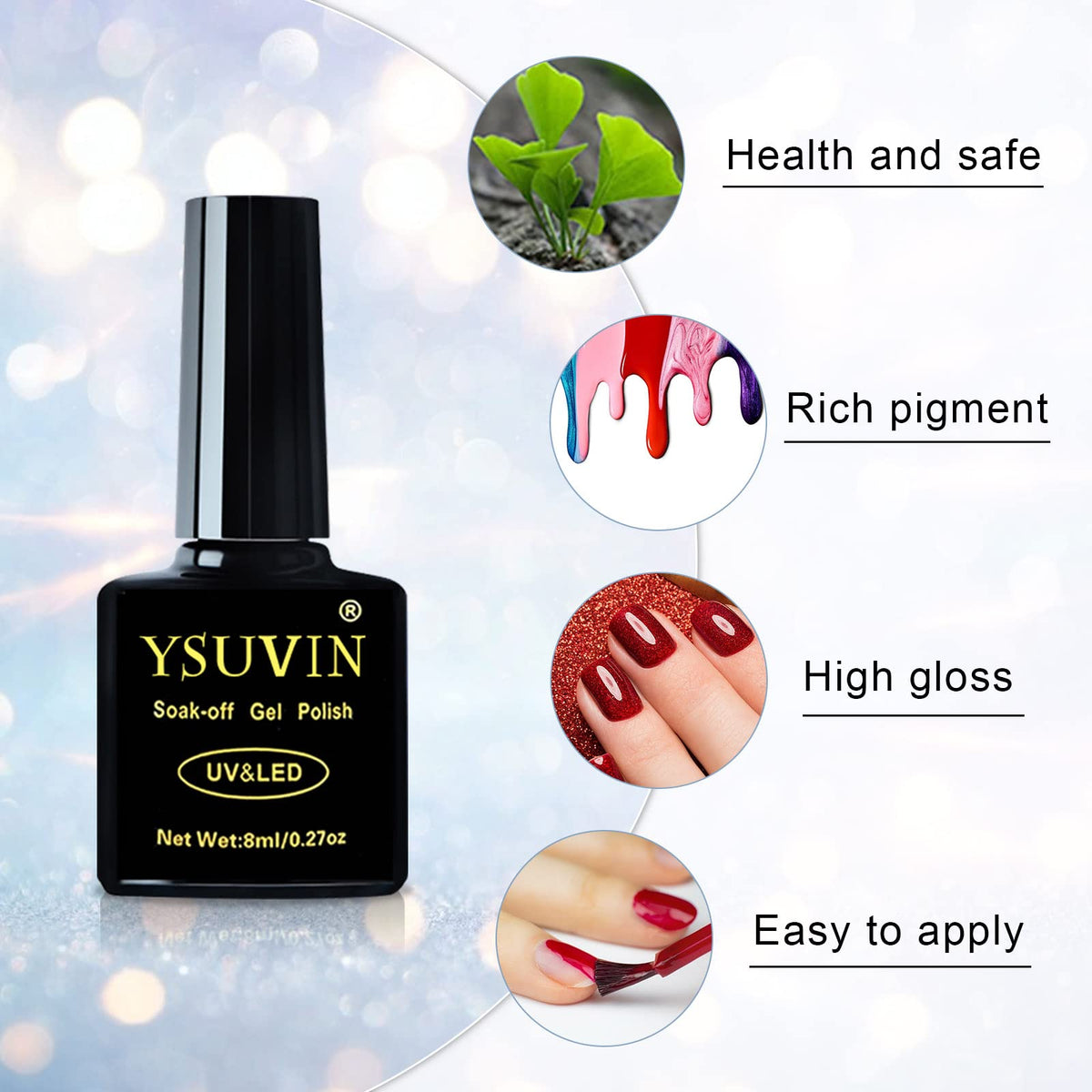 Yueshop 6 Colors Blue Gel Nail Polish Set - Dark Blue Glitter Ocean Silver Sparkle Diamond Gel Nail Polish, Soak Off Gel Nail Varnish Manicure Kit For Beauty Gift (6x8ml)