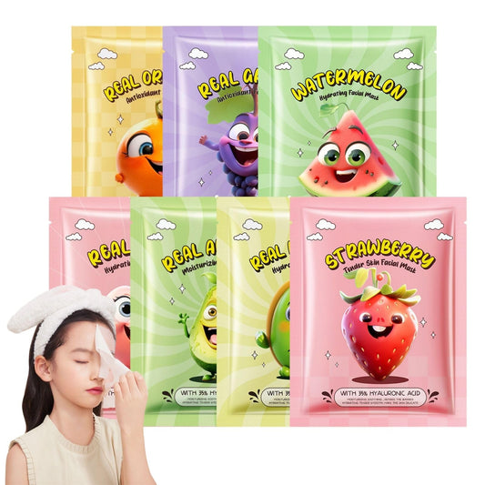Cureluxe Kids Face Masks for Girls – 7PCS Fruit Hydrating Face Mask Set with Collagen Face Mask & Fruit Extracts – Gifts for Teenage Girls – Skincare for Kids – Teen Skincare – Women's Pamper Set