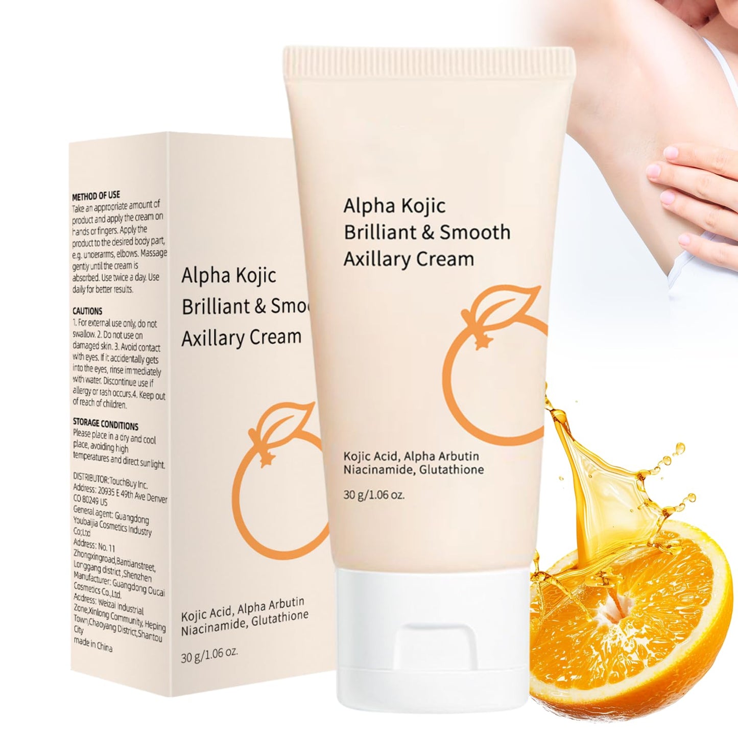 Kojic Acid Underarm Cream, Dark Underarms Treatment Skin Lightening Cream for Dark Knees & Elbows, with Alpha Arbutin & Niacinamide, Brightens, Smooths & Evens Skin Tone, Non-Greasy Formula, 50ml