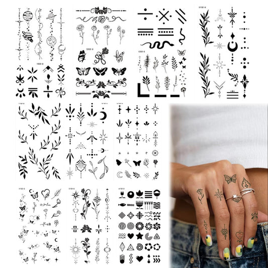 SHEBEEDO Temporary Tattoos Finger Stickers,10 sheets Small Tiny Realistic Fake Finger Tattoos,Semi Permanent Transfer Tattoos Black Flowers Wild Plant Butterfly Fake Tattoos,Waterproof Long Lasting Tattoos