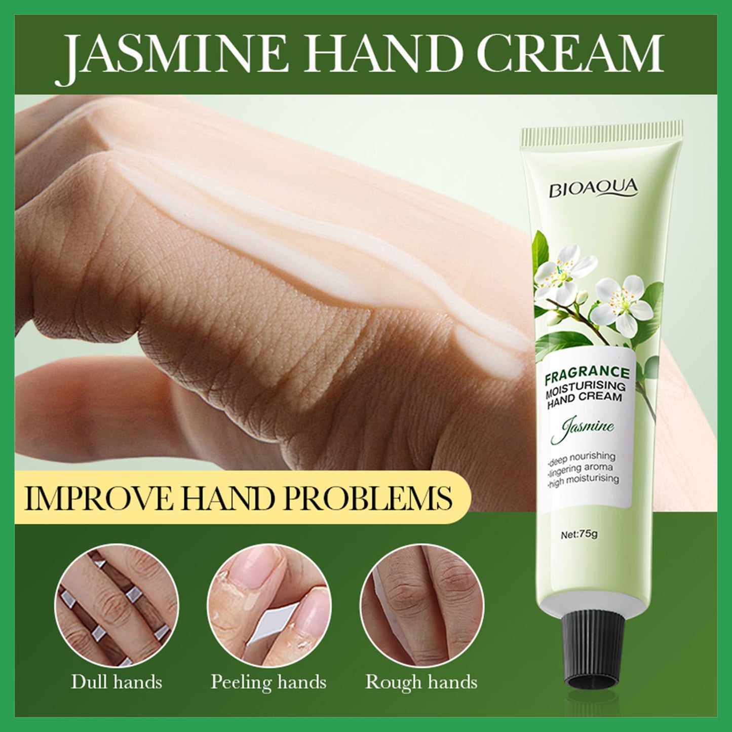 MINSHZEE Jasmine Moisturizing Hand Cream, Moisturizing Hand Cream for Men and Women, Vegan Hand Cream for Men and Women, Natural Extracts, Deeply Nourishing, 75g