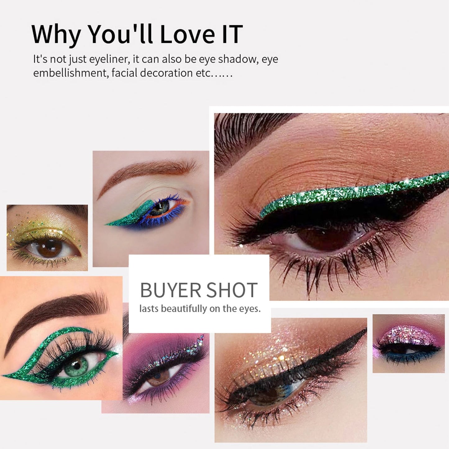 HAORQEE Green Eyeliner, Coloured Glitter Liquid Eye Liner Pencil Waterproof Long-Lasting Metallic Sparkling Fast Dry Smudge-Proof High Pigmented Christmas Gifts Eye Makeup for Women