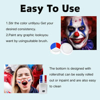 SHEBEEDO 2PCS 3 In 1 Face Body Paint Set, Red Blue White 3 Colors Face Paint Wheel and Stick for SFX Effects Makeup Face Painting Kit, Non Toxic Body Paint for Vampire Halloween Clown Football Fans