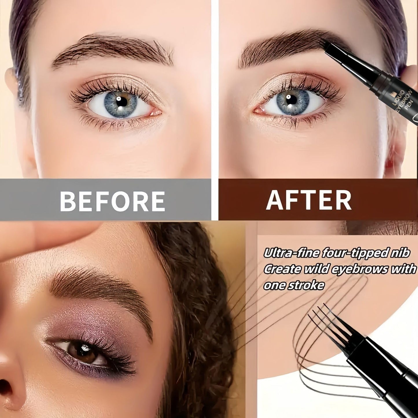 Oumun Eyebrow Pen,2-in-1 Eye Brow Pencils for Women with 4-Fork-Tip & Precise Brush-Tip,Waterproof Eyebrow Pencil Contouring Pen,Dual Ended Eyebrow Pen,Black Eyebrow Tint,Brow Microfilling Pen,Brow Tint Pen