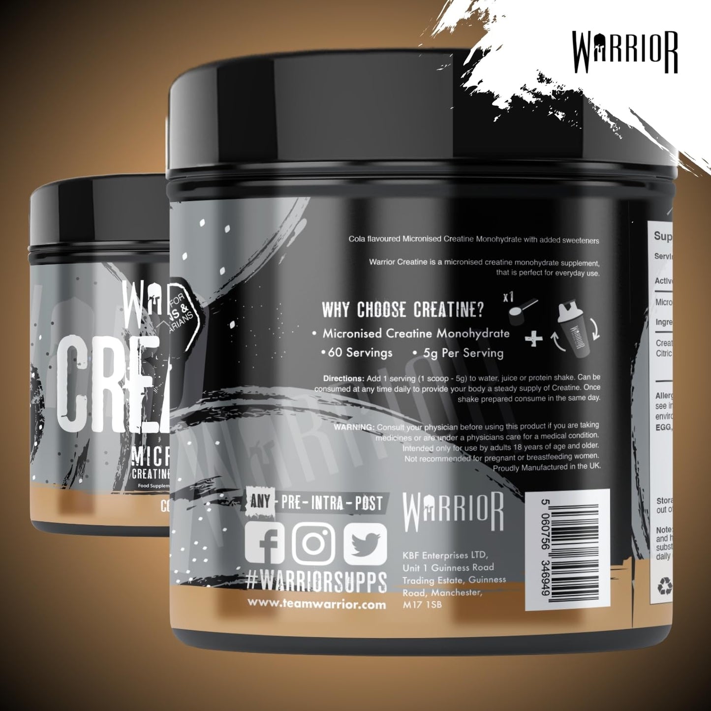 Warrior Creatine Monohydrate Powder 300g – Micronised – Proven to Improve Physical Performance and Recovery, 5g Servings (Cool Cola)