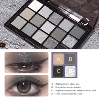 Belligern Smoky Eyeshadow Palette,15 Colors Grey Eyeshadow Palette Smokey Eyeshadow Palette Glitter & Matte Eye Shadow Pallets with 2 Pieces Brush for Daily and Gothic Halloween