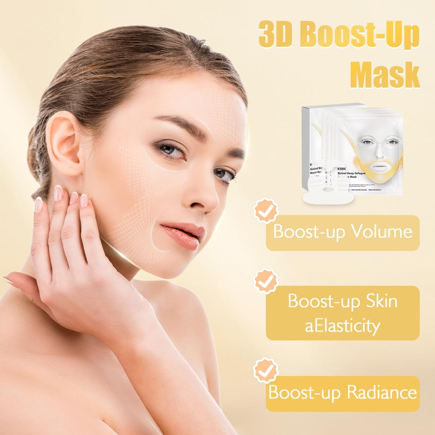 4pcs Deep Collagen Retinol Tension Boost Up Mask Set, V-Line Lifting Face Tightening Mask, Korean Skincare