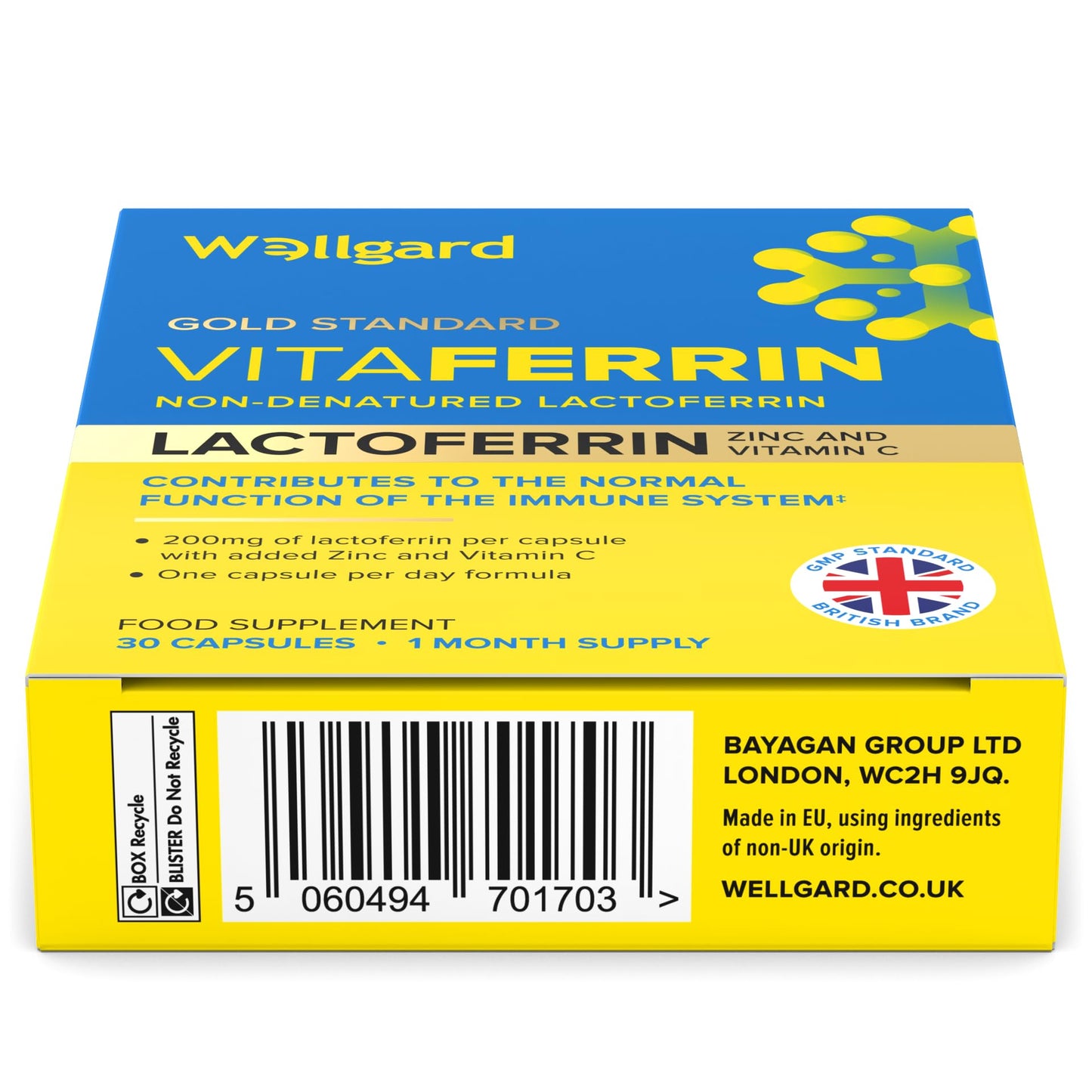 Wellgard Vitaferrin – Triple Action Immune Supplement Colostrum Lactoferrin, Zinc & Vitamin C, Immunity Supplement, 30 Capsules