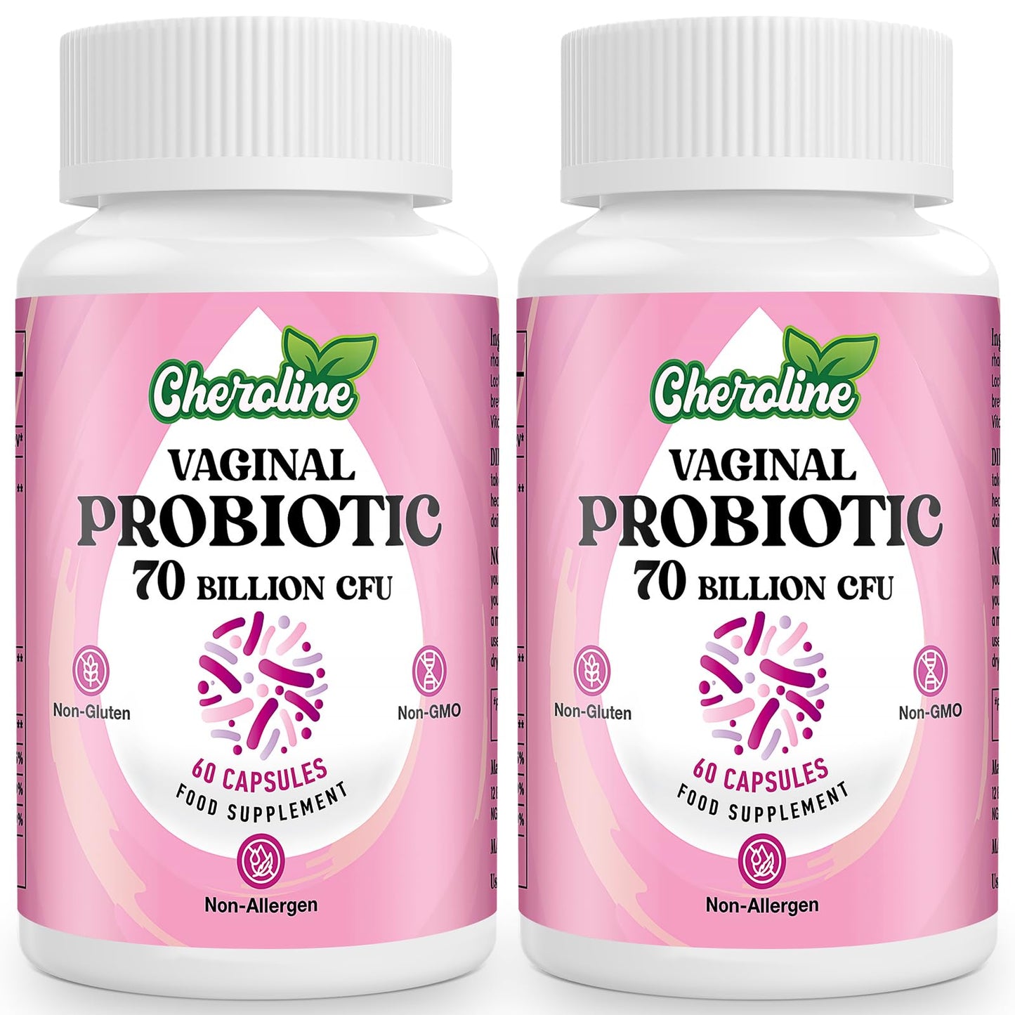 Cheroline Vaginal Probiotics for Women, 70 Billion CFU, 7 Strains with Prebiotic Blend, 13-in-1 Probiotic for PH Balance, Vaginal, Urinary & Immune Health, 60 Vegan Capsules (60 Count (Pack of 2))