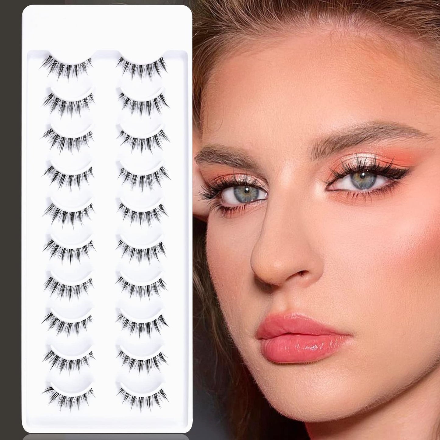 10 Pair Natural Lashes Little Devil Soft Eyelashes Strip Lashes Handmade False Eyelashes Natural Look Transparent Clear Band Small Eye Lashes by EMEDA (Little Devil)