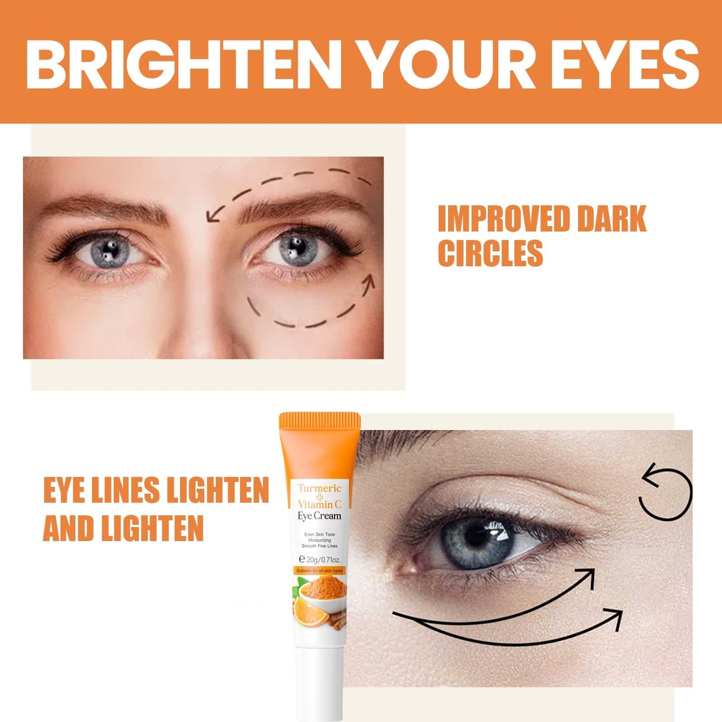 OuXing Vitamin C Turmeric Eye Cream Anti Aging,Eye Cream,Under Eye Cr-eam for Da-rk Circles,Dar-k Circle E-y-e Cream,E-ye Cre-am for Da-rk Cir-cles and Puffy E-ye,Ey-e Cre-am Anti Aging,15g
