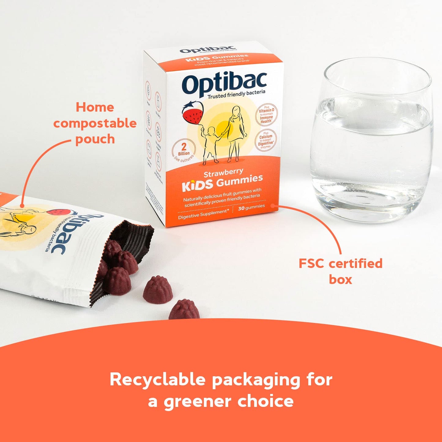Optibac Kids Probiotic with Vitamin D & Calcium for Immune System Support & Gut Health and 2 Billion Bacterial Cultures - 30 Vegan Gummies