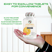 Nutriodol Vitamin C with Rosehip & Bioflavonoids 180 Tablets | 1000mg Easy to Swallow Tablets | Slow Release | Contributes to The Normal Function of The Immune System.