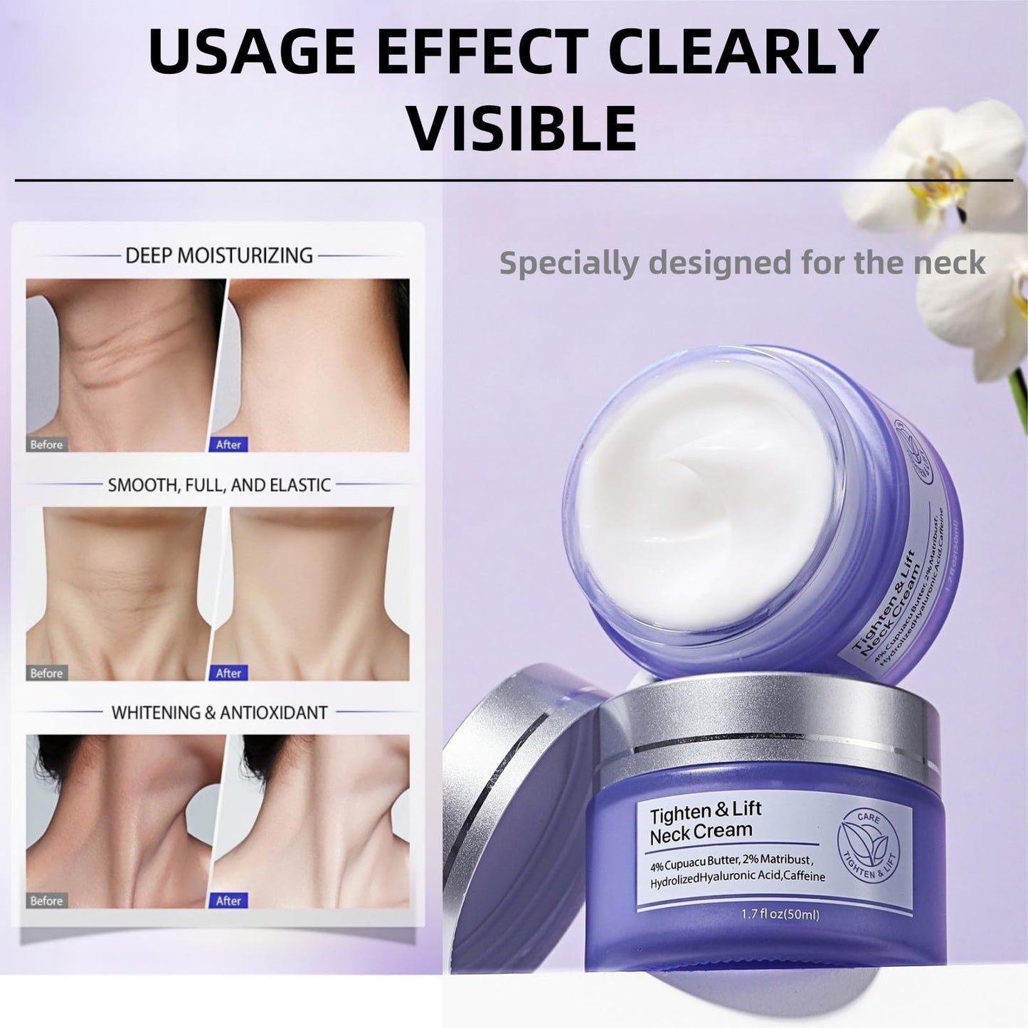 SEMECOMER Neck Firming Cream & Tighten and Lift Neck Cream – Tighten, Lift & Repair Crepey Skin, Anti-Aging Formula for Smooth Necks, Chest & Collarbone, 50ml