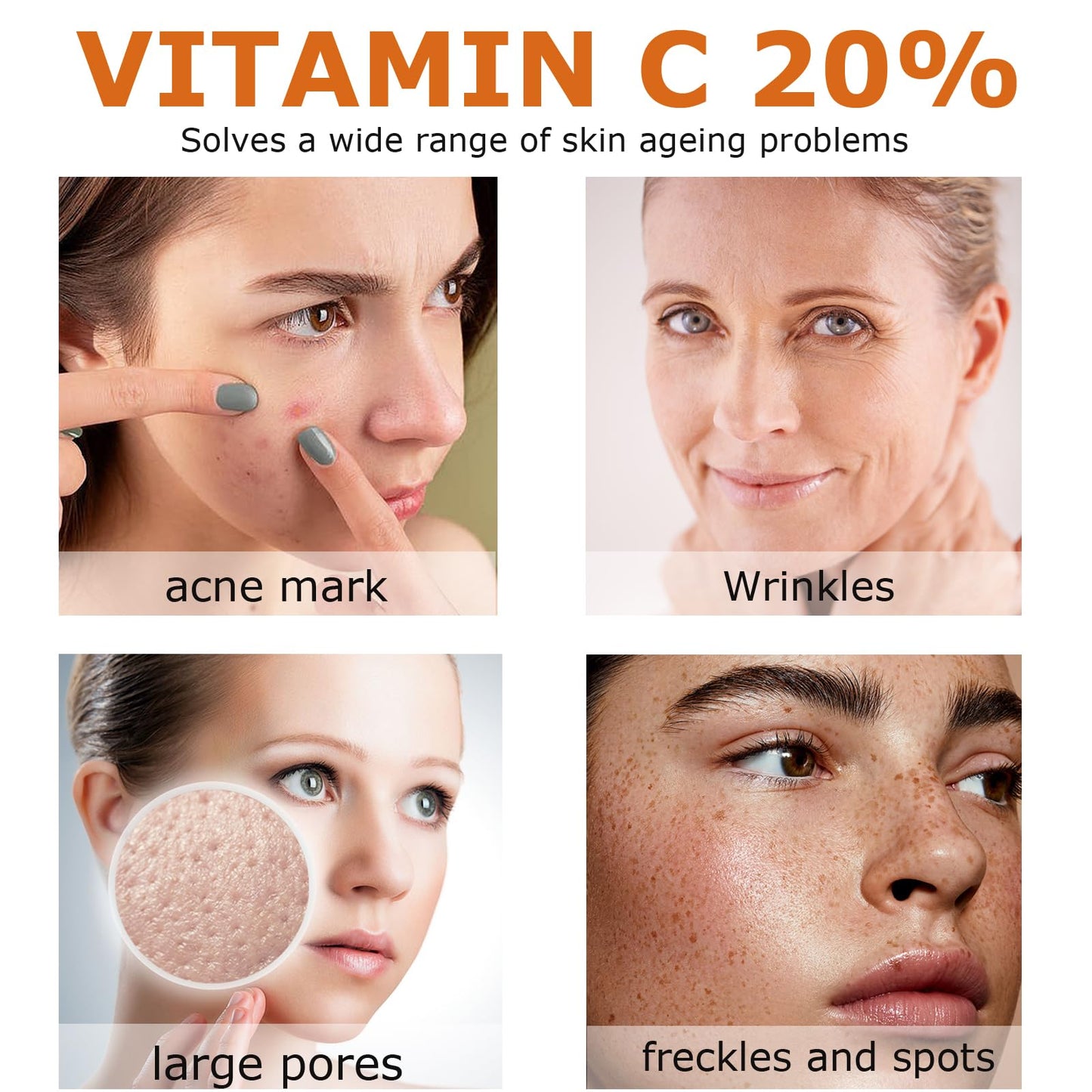 Vitamin C Serum For Face, 20% Vitamin C Serum With Hyaluronic Acid For Collagen Boost, Anti-Wrinkle,Anti-Aging,Dark Circle,Sun Damage,Brighten Hydrate Face Serum