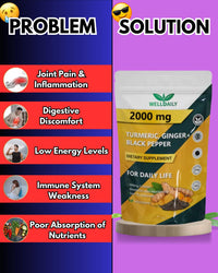 Well Daily Turmeric Curcumin 2000mg Ginger & Black Pepper Extract High-Strength Anti-Inflammatory & Joint Support Supplement, UK Made Easy to Swallow Halal Kosher Vegan Approved 120 Tablets