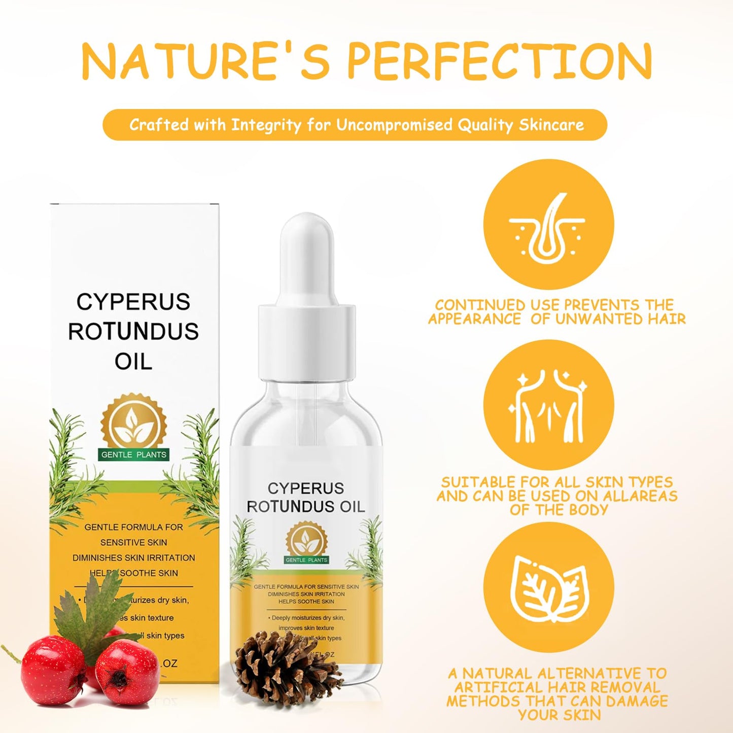 Kighdel 2 PCS Cyperus Rotundus Oil,Natural Ingredients Cyperus Oil,Cyprus Rotundus Oil,Multi-purpose Body Hair Reduction Oil,Gentle & Effective,Moisturizing & Soothing,for All Skin Types(30ml)