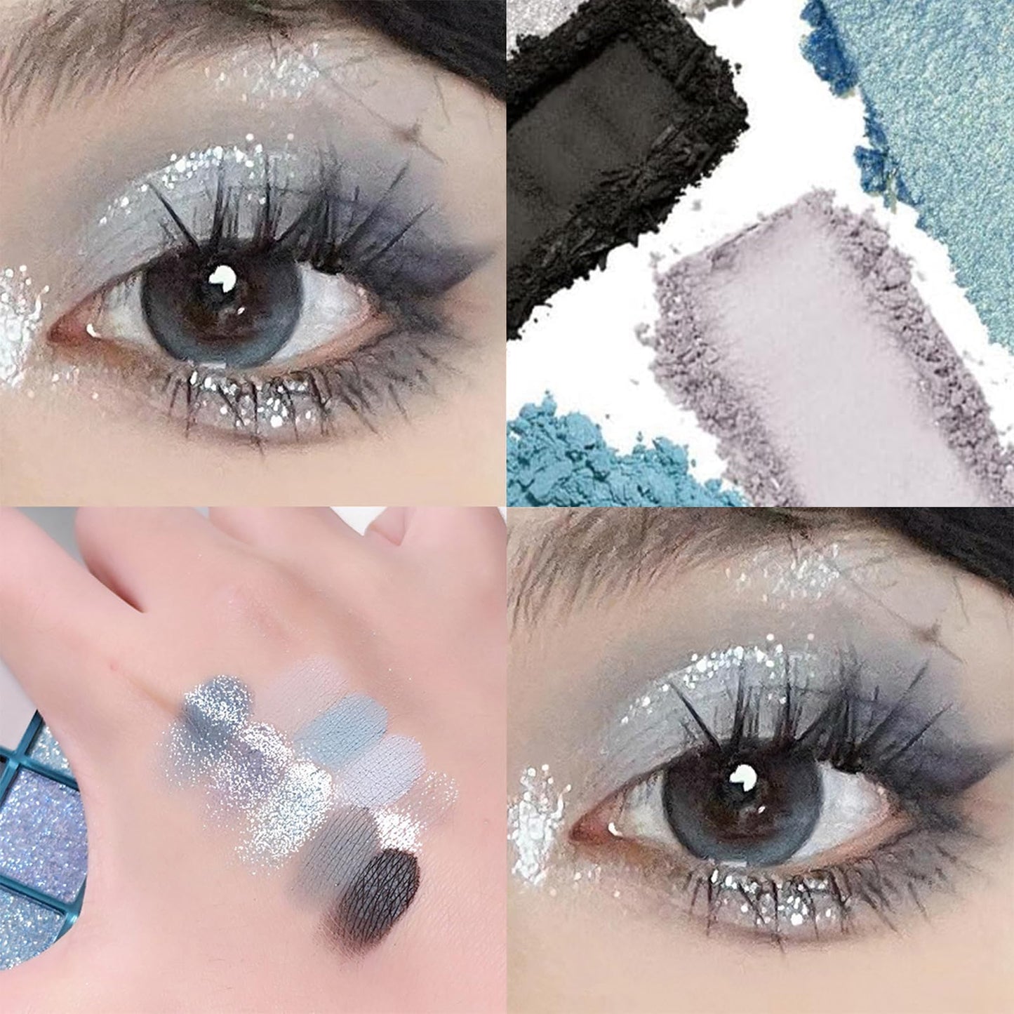 MADGININE Blue Eyeshadow Palette,Blue Eye Shadow For Women,Blue Makeup Blue Glitter Eyeshadow Light Blue Eyeshadow Blue Eyeshadow Palette Suitable For Parties, Nights Out 3 Eye Shadow Brushes Free