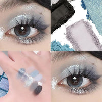 MADGININE Blue Eyeshadow Palette,Blue Eye Shadow For Women,Blue Makeup Blue Glitter Eyeshadow Light Blue Eyeshadow Blue Eyeshadow Palette Suitable For Parties, Nights Out 3 Eye Shadow Brushes Free