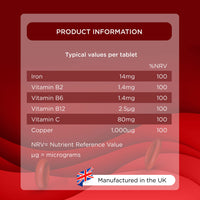 Healthspan IronCare (120 Tablets) | Added Vitamin C & B2, B6 & B12 | Stomach Friendly | Combats Tiredness & Fatigue | Supports Red Blood Cell Formation | Vegan