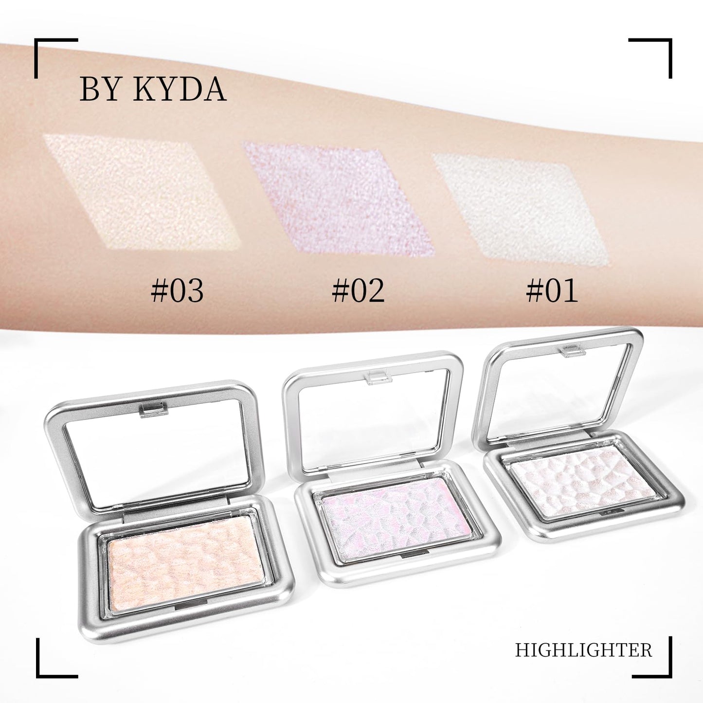 KYDA Highlighter Makeup Palette, Shimmer Highlighter Powder Makeup Palette, Diamond Shine pearl powder with Brush for Body Face -03