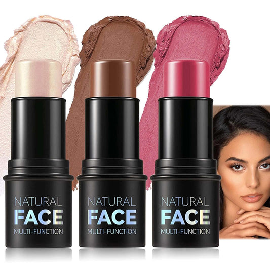 Beauthink 3Pcs Contour Stick Blush & Bronzer Stick - Cream Highlighter for Cheeks Eyes Lips,Blendable Waterproof Long-Lasting Makeup for All Skin Types, Perfect for Effortless Face Makeup