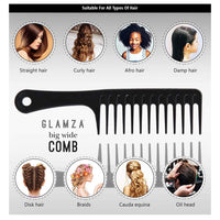 Glamza Wide Tooth Comb GLAMZA Jumbo Wide Detangling Comb - Perfect Afro Comb for Long, Wet or Curly Hair - HUGE 24.5cm Long (Black)