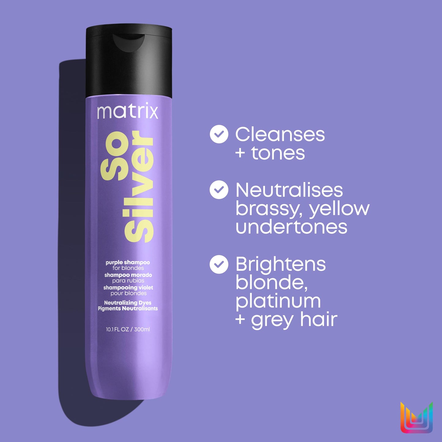 Matrix So Silver, Purple Shampoo to brighten Blonde, Grey and Silver Hair, helps to neutralise unwanted yellow undertones Total Results 300ml