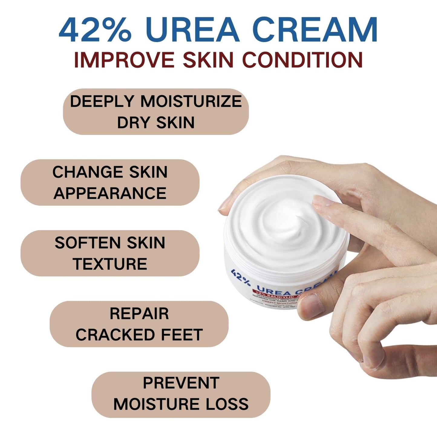 Urea Foot Cream 42% - Foot Cream - Foot Cream for Cracked Heels and Dry Skin - Cracked Heel Repair Cream for Hand and Feet - 42% Urea Cream & 2% Salicylic Acid for Callus Remover & Nourishes Soften