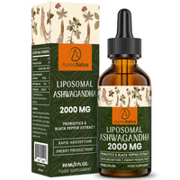 AureaSalus Liposomal Ashwagandha Drops 2000mg, Pure Natural Ashwagandha Extract, Enrich Probiotics & Black Pepper Extract, Stress Relieve Supplements, Increase Energy, 60ML (Pack of 1)