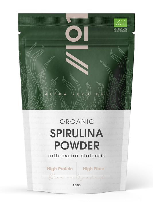 Organic Spirulina Powder 100g – 100% Cold Pressed – Resealable and Recyclable Pouch – by Alpha01
