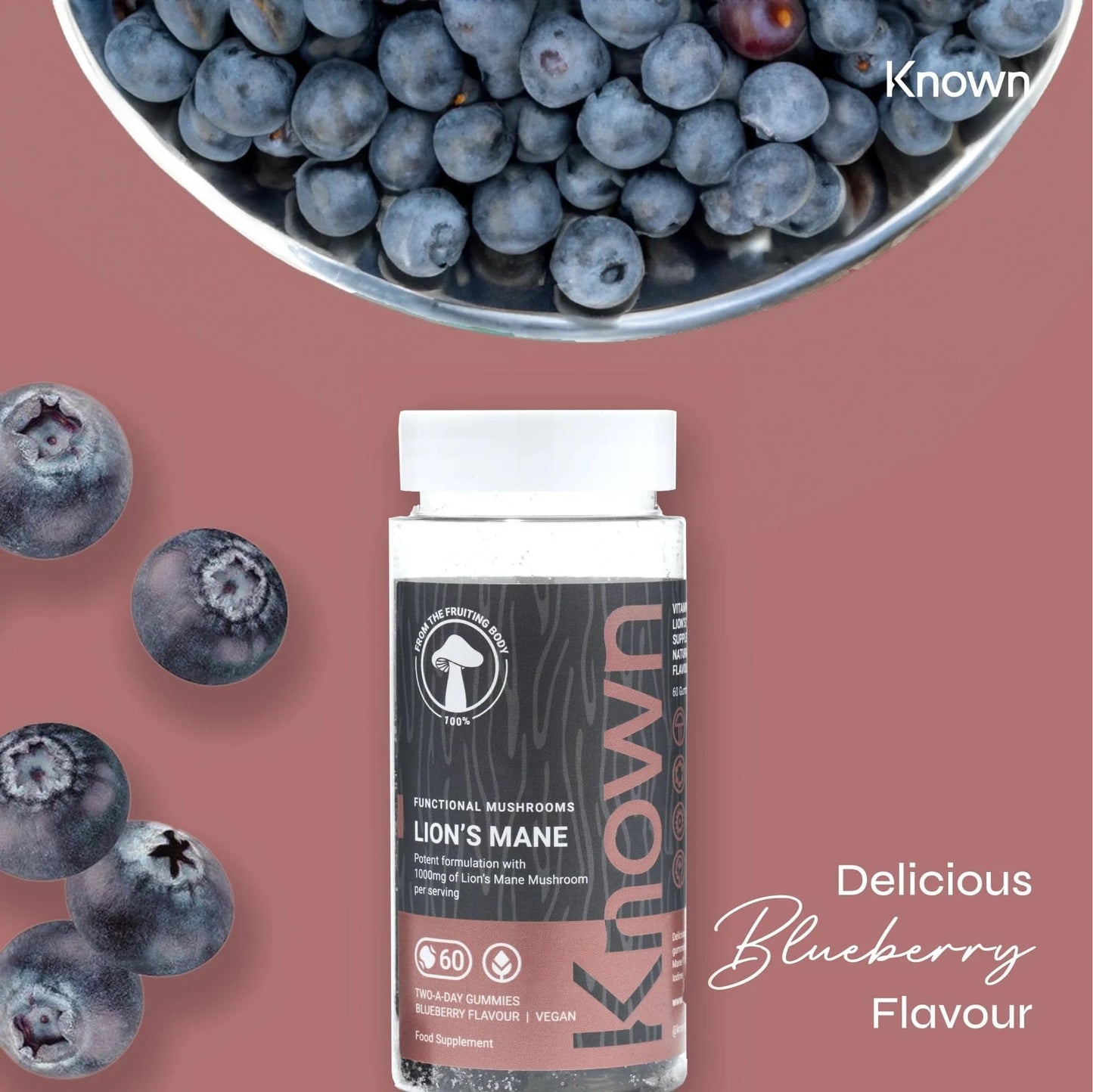 Lion’s Mane 1,000mg Mushroom Gummies + Iodine & Niacin | Nootropic Support for Cognition, Mood, Immunity & Inflammation | Delicious Blueberry Flavour | 60 Two-a-Day Vegan Gummies (One Month’s Supply)