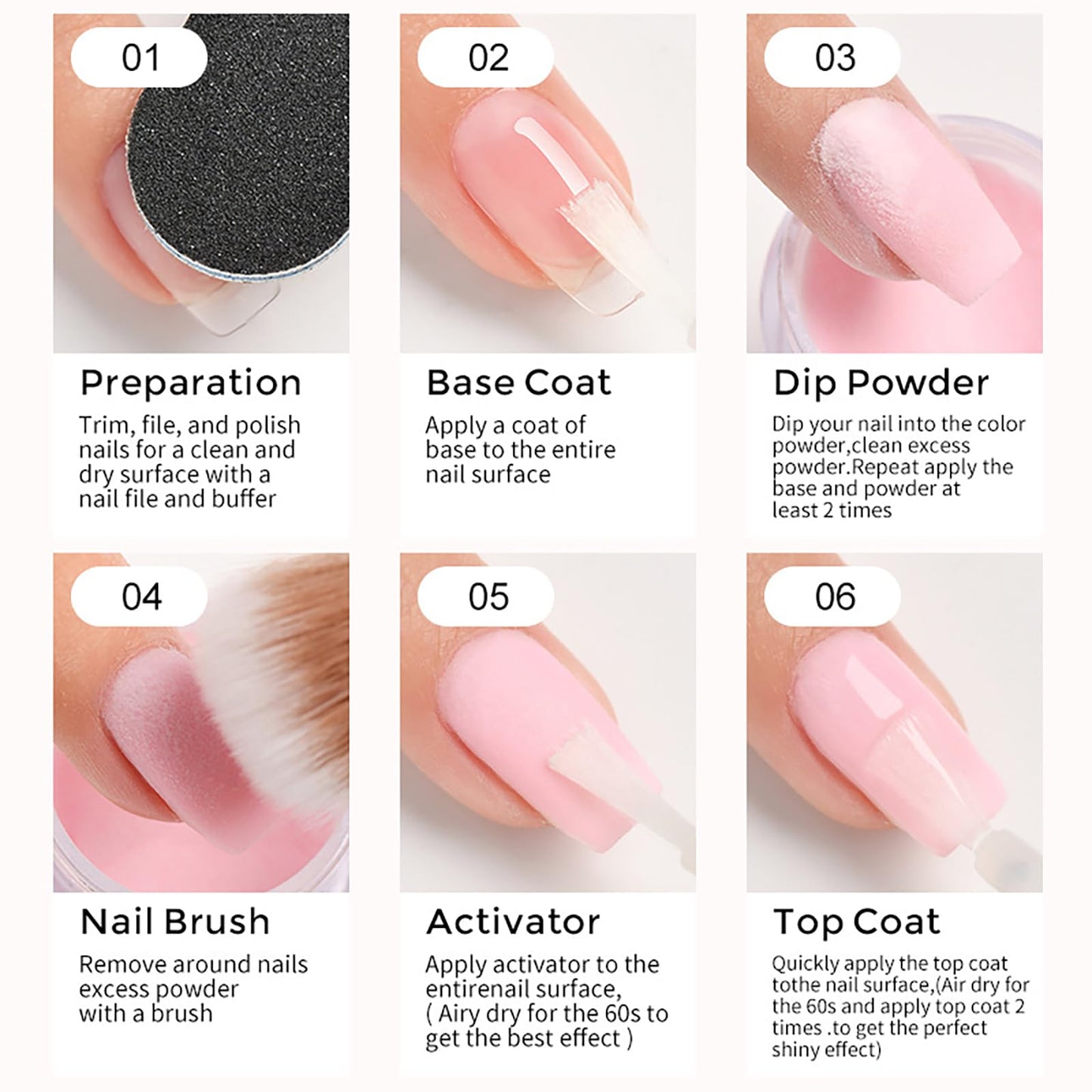 Nail Dipping Powder Set - 6 Translucent Nude Pink Color Dip Powder Nail Kit - Milky Jelly Effect Nail Powder No Need UV Lamp - DIY Nail Art French Manicure Kit for Starter
