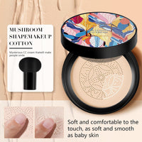 Mushroom Head Air Cushion CC Cream,Moisturizing Concealer Cream, Full Coverage Foundation,Moisturizing BB Cream Makeup Base Long Lasting with Mushroom Makeup Sponge (Natural)