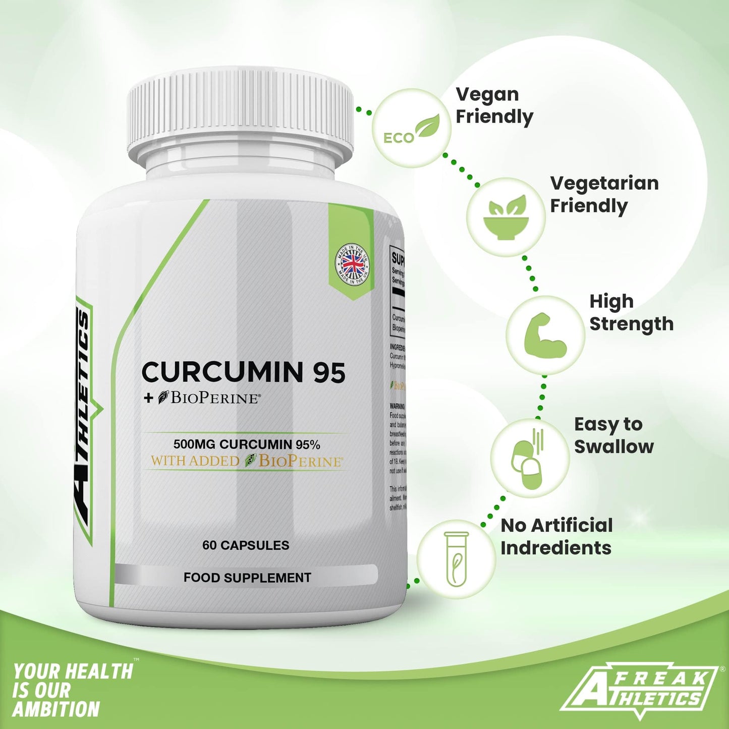 Curcumin 95 + Bioperine® 60 Turmeric Curcumin Capsules High Strength with Black Pepper - Curcumin 95% & Black Pepper - Turmeric Curcumin UK Made…