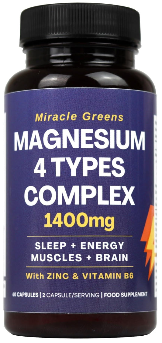 Magnesium Glycinate 4-in-1 | 1400mg Complex – 400mg Elemental Magnesium | High Strength Magnesium Glycinate, Citrate, Malate & Taurate with Zinc and Vitamin B6 | for Sleep, Energy, Bones and Muscles