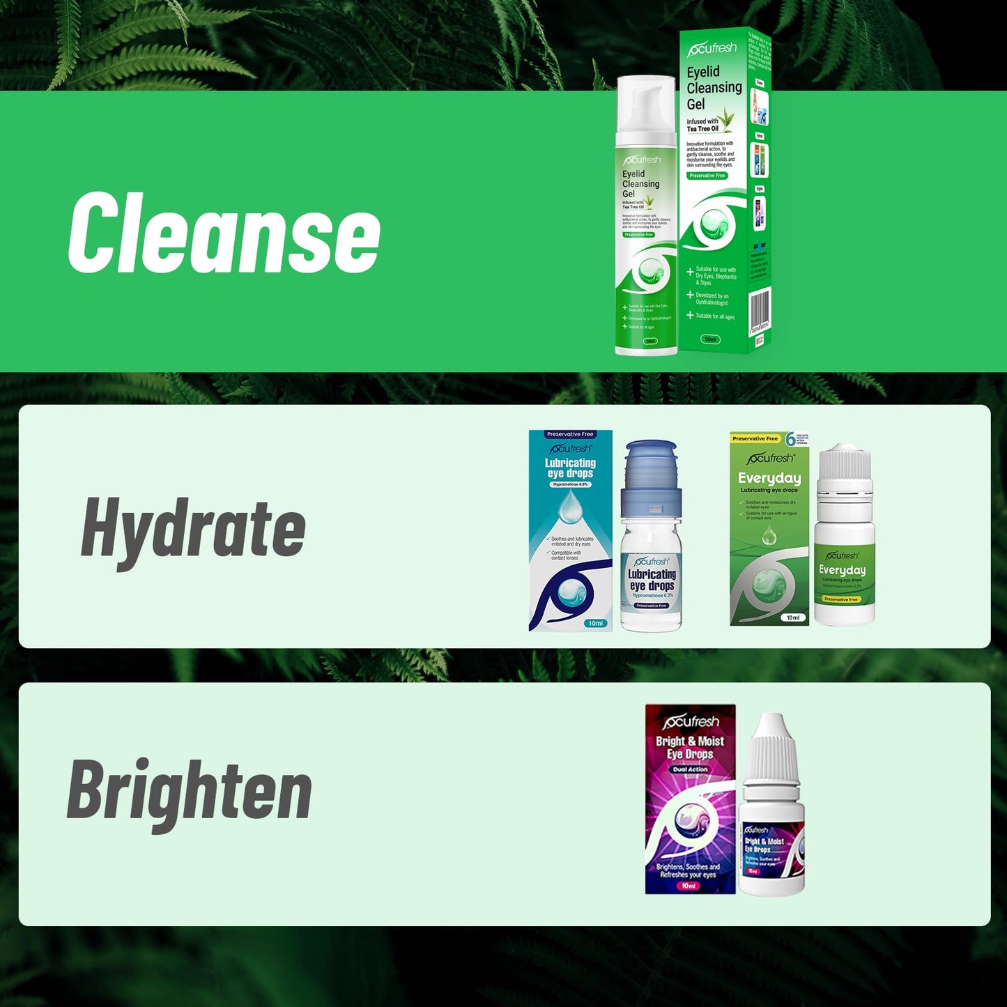 Ocufresh Eyelid Cleansing Gel with Tea Tree Oil – Hydraplus Technology for Long-Lasting Moisture - Antibacterial, Hydrating for Blepharitis, Dry Eyes – Natural, Preservative Free,for All Ages- 50ml