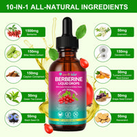 VOSIFSDIY Berberine Supplement with Ceylon Cinnamon, Berberine Liquid Drops with Turmeric Curcumin, Ceylon Cinnamon, Bitter Melon, Digestive Health Support, Immune Support, 60ml
