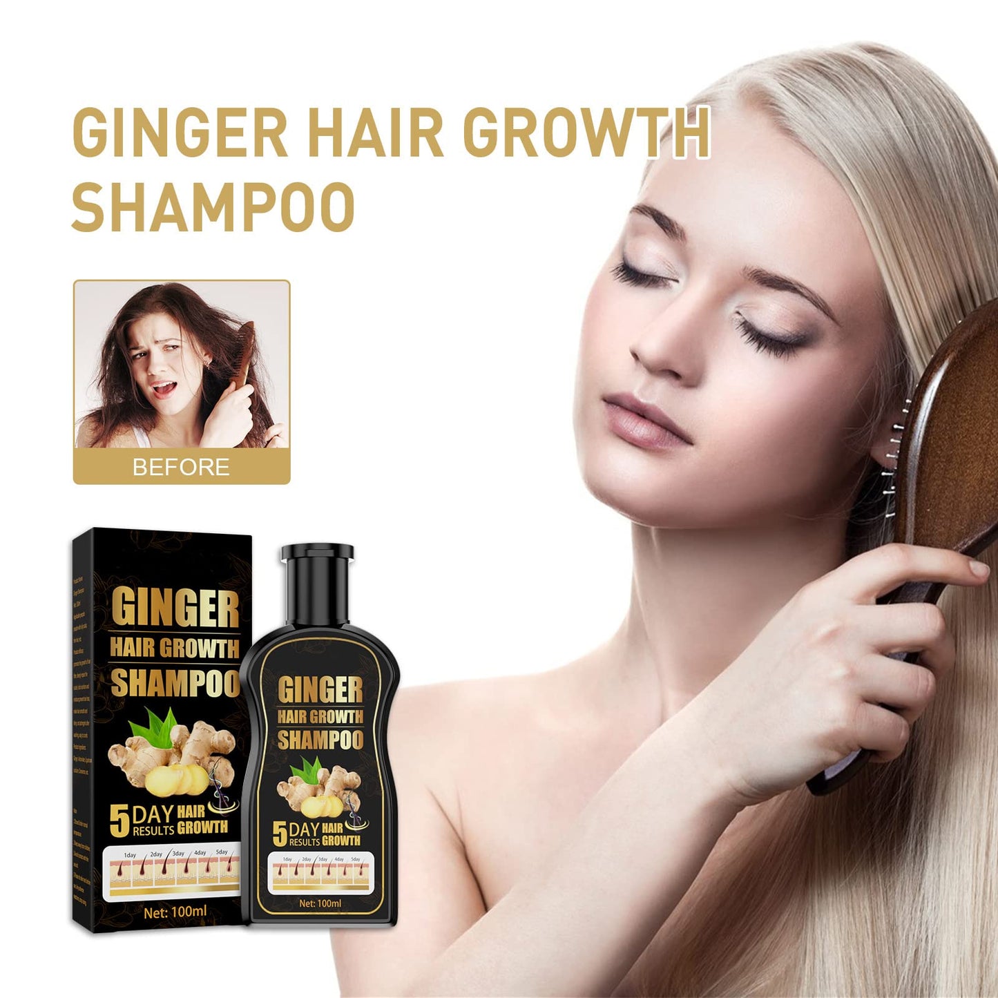 KAYZON Ginger Shampoo, Ginger Hair Growth Shampoo, Anti Hair Loss Shampoo, Natural Organic Ginger Shampoo Promotes Hair Growth, Anti-dandruff & Anti-itching Ginger Shampoo for Hair Loss Women Men (1pcs)