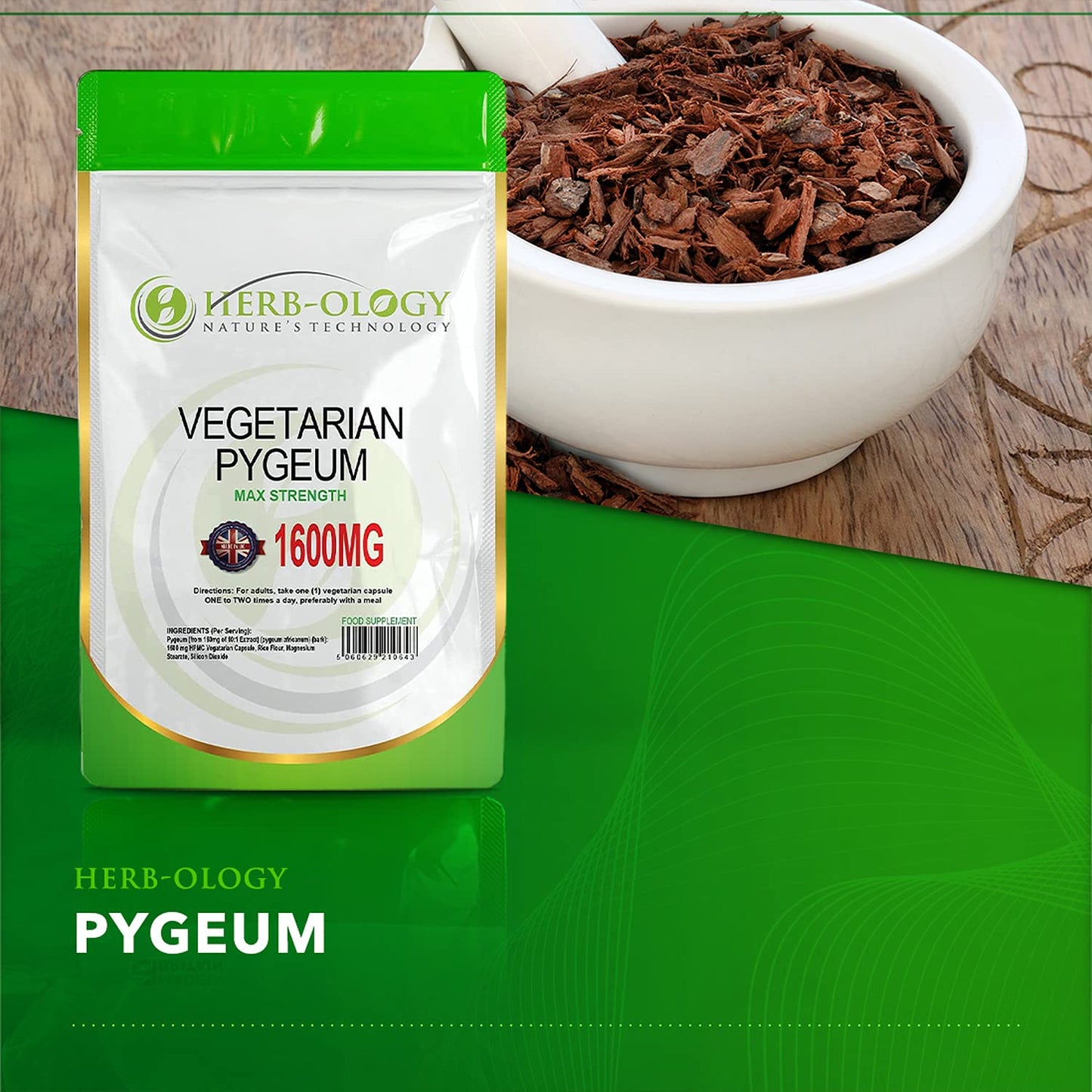 Herb-ology.co.uk Nature's Technology HB Pygeum | 60 High Strength Pygeum-Africanum Supplements - 1600mg Pygeum per Capsule | Prostate Supplements for Men | Non-GMO, Gluten & Allergen Free | Made in The UK