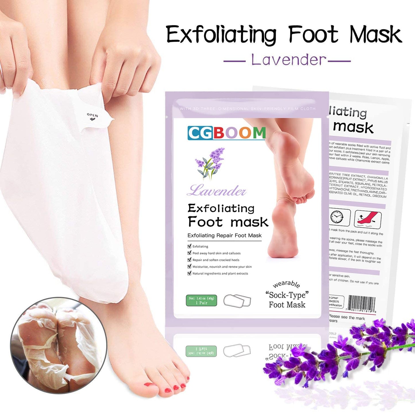 3 Pack Foot Peel Mask,Exfoliating Foot Socks Calluses Remover Dead Skin, Aloe Moisturizing Feet Peeling Mask for Dry Skin,Cracked Heels,Foot SPA Socks for Women and Men
