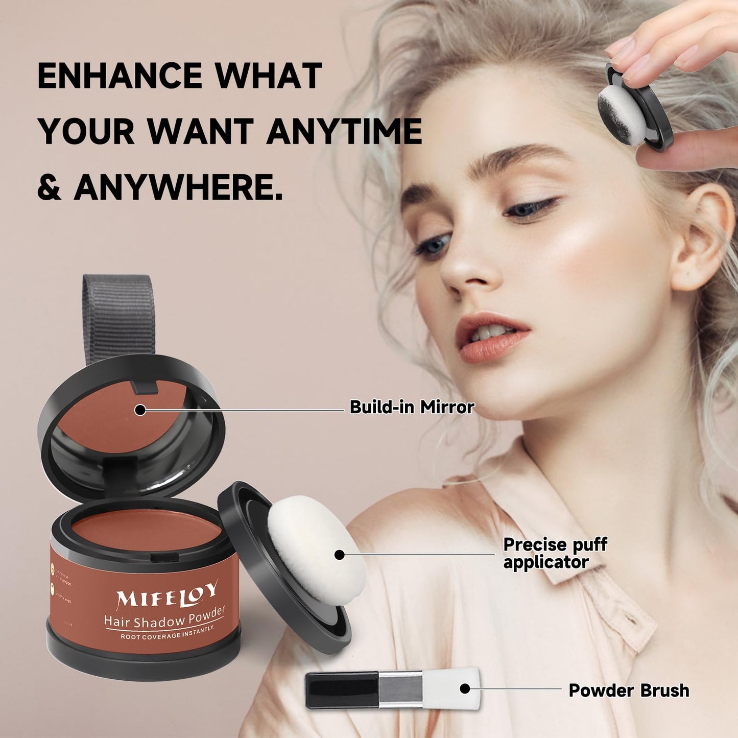 MIFELOY Root Cover Up Powder, Touch Up Hair Color for Grey, Roots Concealer for Beard Line Eyebrow, Instantly Coverage Dye for Thinning Grays Hairline, Shadow Conceals Hair Loss, Auburn