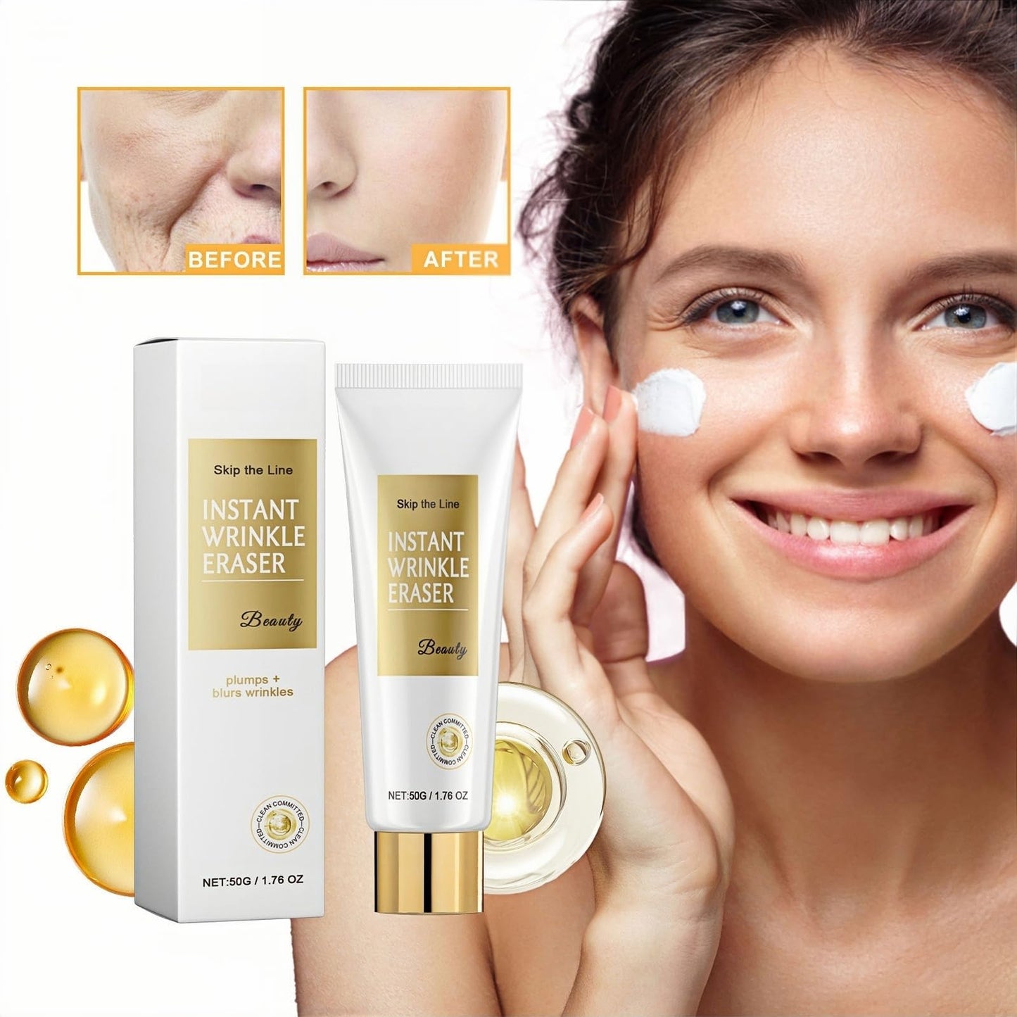 QinZiEn Skips The Line Instant Wrinkle Eraser Face Cream,Face Tightening Cream,Face Moisturiser,Anti Wrinkle F/ace Cr/eam,Anti Aging F/ace C/ream,Night C/ream for Women Anti Aging,Tightening Sagging Skin