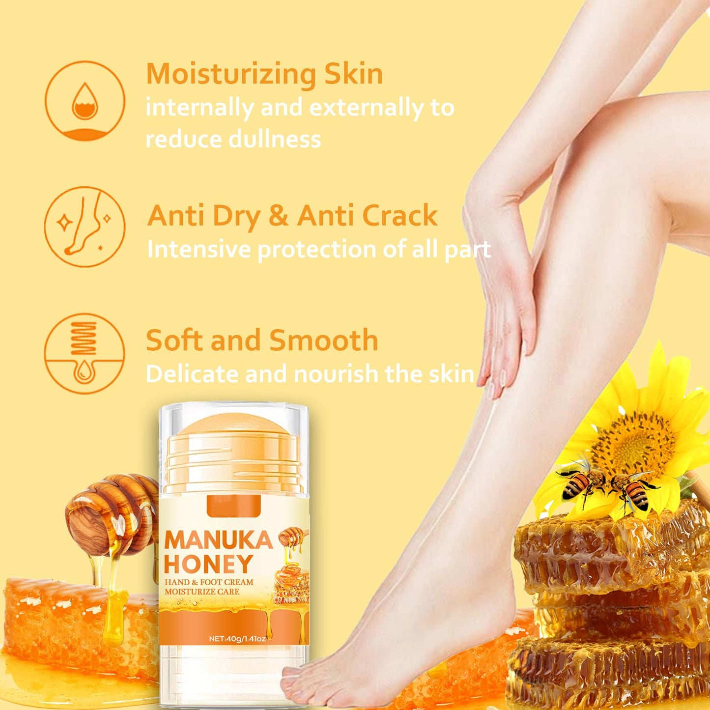 ISBEAUSOLS Honey Foot Cream - Cracked Heel Repair Cream With Coconut Oil, Shea Butter, Beeswax-Foot Cream For Cracked Heels And Dry Skin- Softens & Moisturises Rough, Hard, Cracked, Callused Feet 2PCS