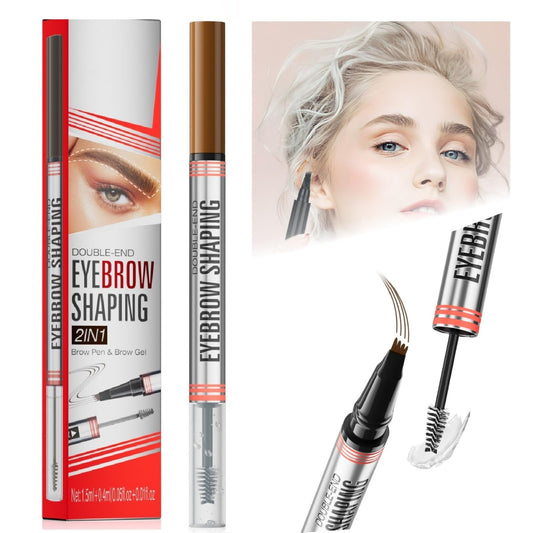 BQQCOB Magic Microblading Eyebrow Contouring Pencil - 2 in 1 Waterproof Eyebrow Pencil & Sealing Eyebrow Gel - 3D Makeup Fine Stroke 4 Fork Tip Brow Pencils - Long Lasting Eyebrow Pen Women (Dark)